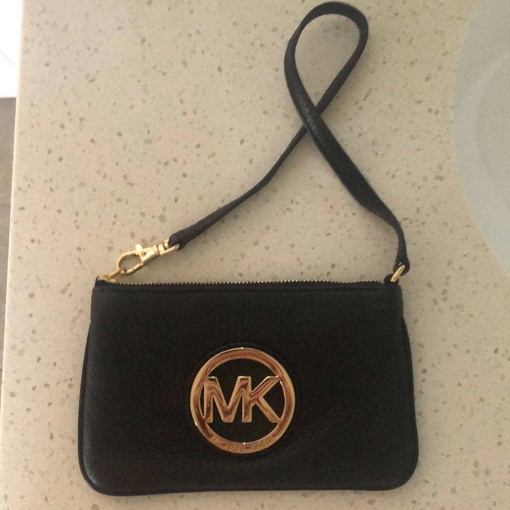 Michael Kors black leather wristlet.